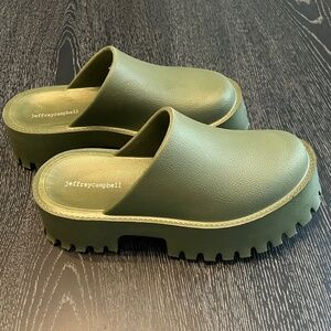 Jeffrey Campbell chunky platform slip on mule in Olive Green size 8